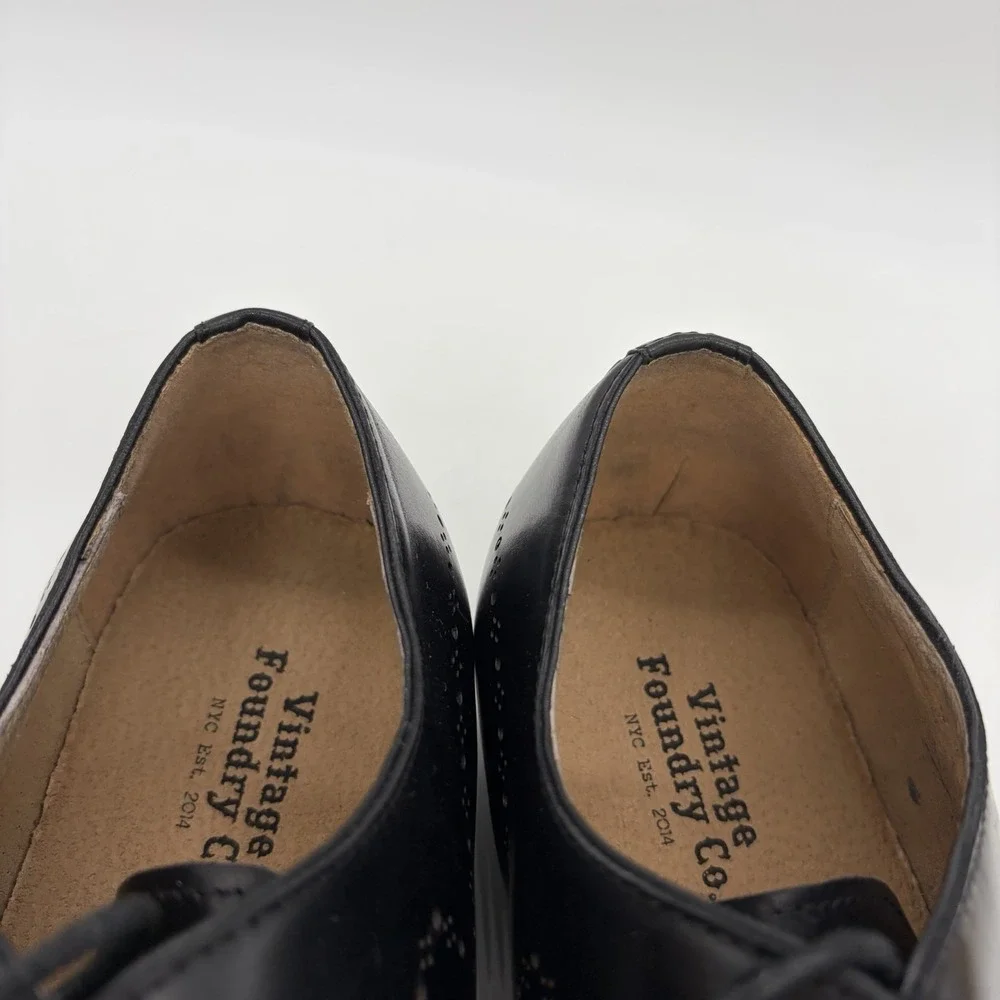 Vintage Foundry Co Mens 9.5 Oxford Wingtip Dress Shoes Black Leather Lace Up EUC